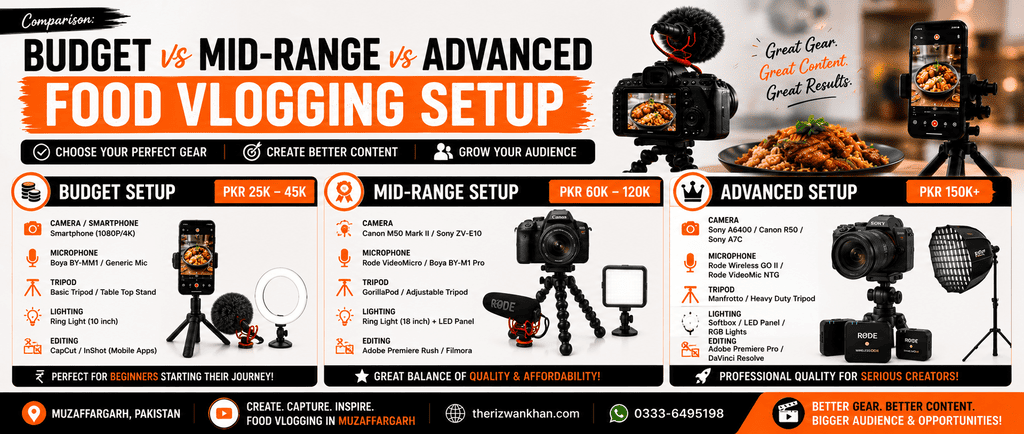 Comparison Budget vs Mid Range vs Advanced Food Vlogging Setup